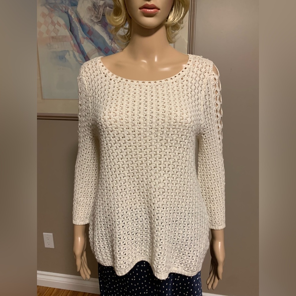 Chico’s Women's Crochet Cream Sweater Size 0 Petite